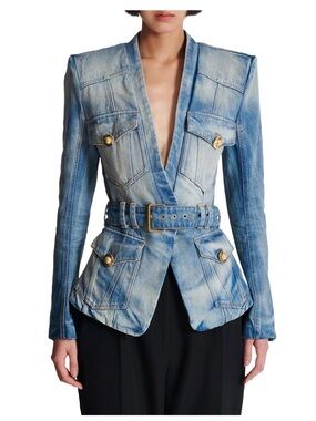 Balmain Denim Belted Blazer Jacket